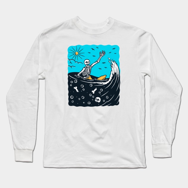 Surfing Skeleton Lost at Sea Long Sleeve T-Shirt by SLAG_Creative